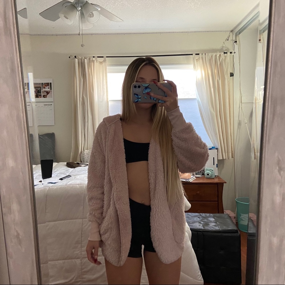 Hooded fuzzy sweater